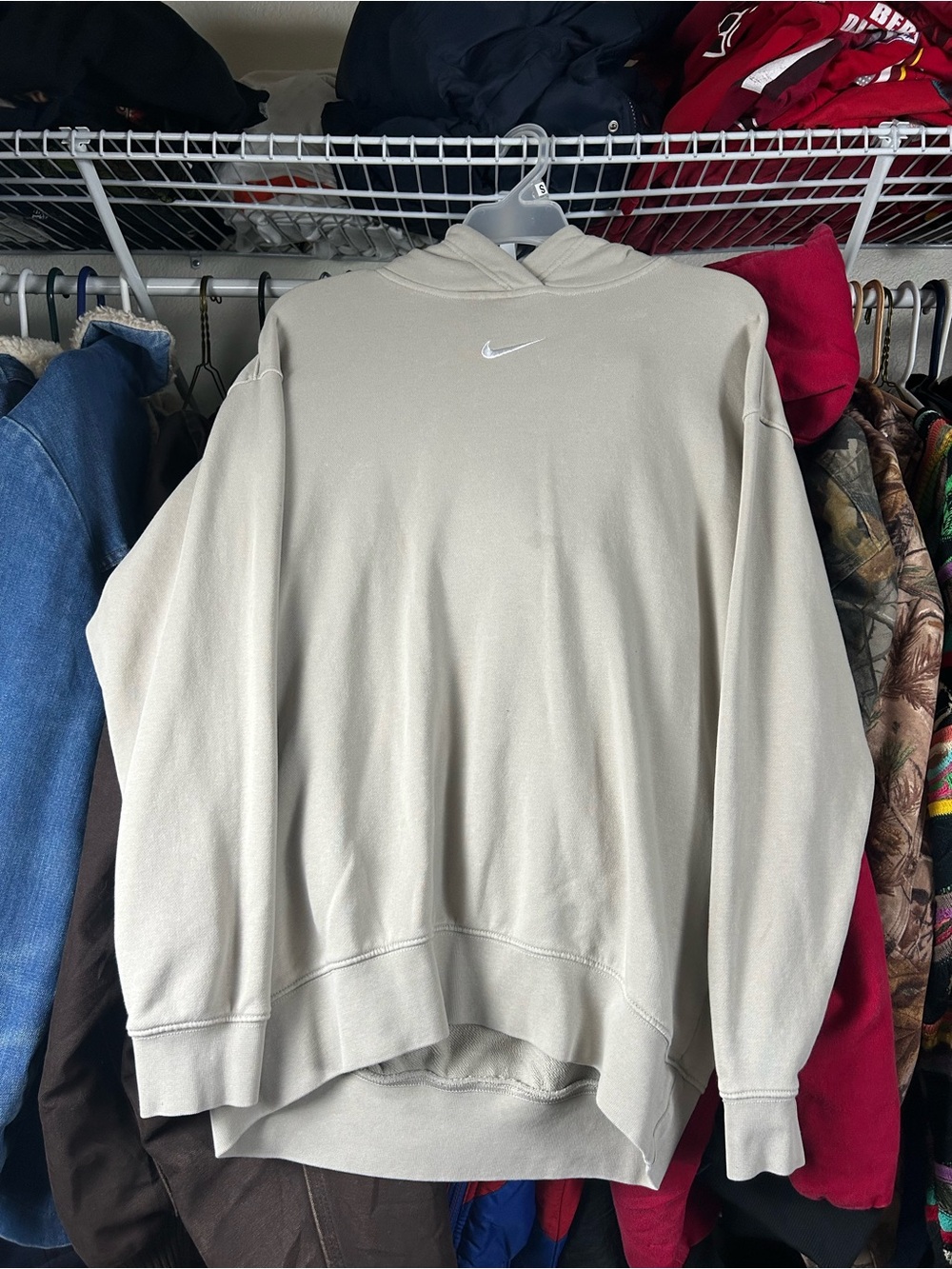 Nike women’s Light Cream Crewneck Hoodie with Small Swoosh